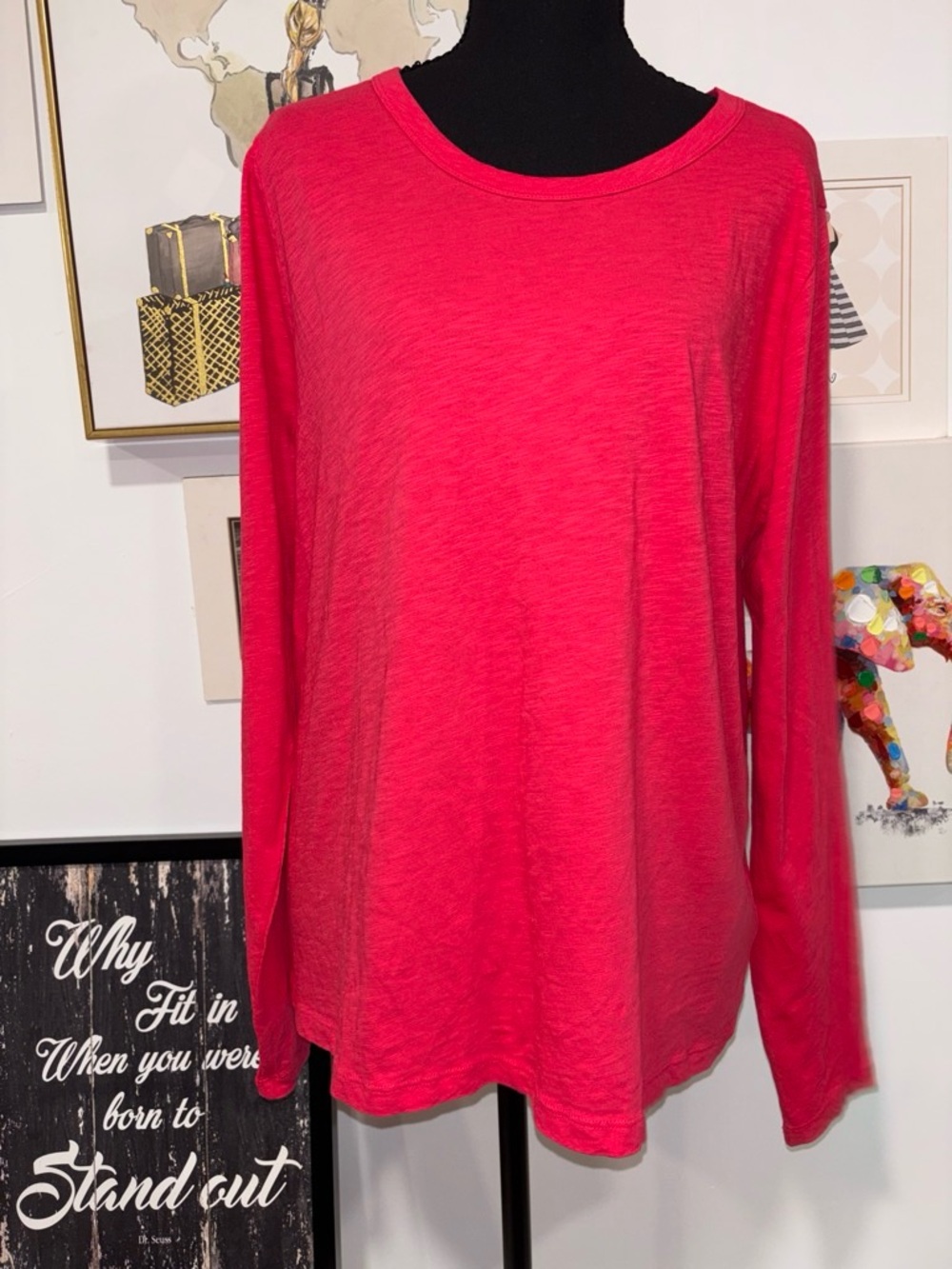 J. Crew Long-Sleeve Crewneck Top in Bright Pink